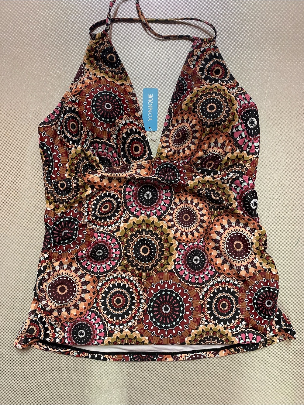 Younique Multi-Color Medallion Halter Camisole - Brown Pink Black swim tops
